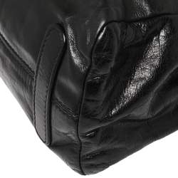 Pre Owned Roberto Cavalli Black Glazed Leather RC Logo Tote