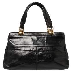 Pre Owned Roberto Cavalli Black Glazed Leather RC Logo Tote