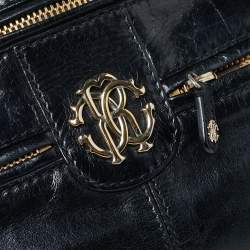 Pre Owned Roberto Cavalli Black Glazed Leather RC Logo Tote