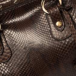 مملوكة مسبقًا حقيبة ساتشل روبرتو كافالي جلد ثعبان مرصع بني