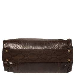 مملوكة مسبقًا حقيبة ساتشل روبرتو كافالي جلد ثعبان مرصع بني