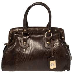 مملوكة مسبقًا حقيبة ساتشل روبرتو كافالي جلد ثعبان مرصع بني