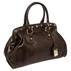 مملوكة مسبقًا حقيبة ساتشل روبرتو كافالي جلد ثعبان مرصع بني