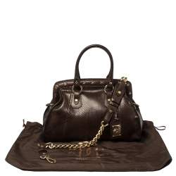 مملوكة مسبقًا حقيبة ساتشل روبرتو كافالي جلد ثعبان مرصع بني