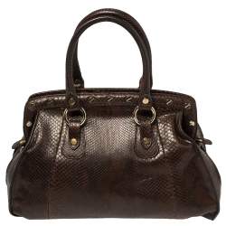 مملوكة مسبقًا حقيبة ساتشل روبرتو كافالي جلد ثعبان مرصع بني
