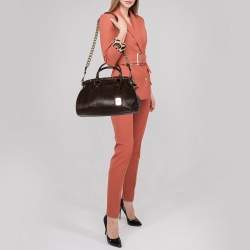 مملوكة مسبقًا حقيبة ساتشل روبرتو كافالي جلد ثعبان مرصع بني