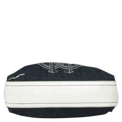 Pre Owned Roberto Cavalli Navy Blue/White Denim and Leather Logo Shoulder Bag