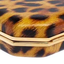 Roberto Cavalli Brown Leopard Print Leather Clutch