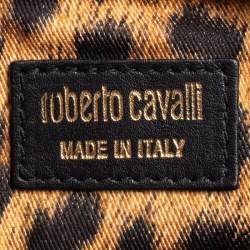 Roberto Cavalli Black Perforated Leather Pouch