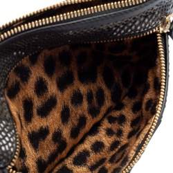 Roberto Cavalli Black Perforated Leather Pouch