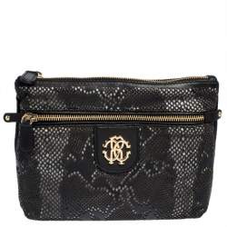 Roberto Cavalli Black Perforated Leather Pouch