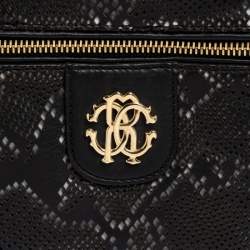 Roberto Cavalli Black Perforated Leather Pouch