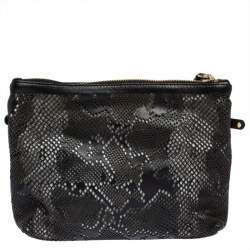 Roberto Cavalli Black Perforated Leather Pouch