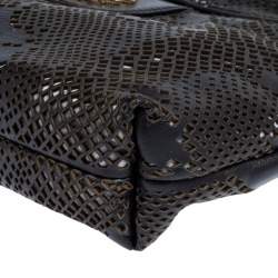 Roberto Cavalli Black Perforated Leather Pouch