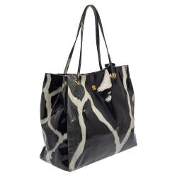 Pre Owned Roberto Cavalli Grey/Blue Printed PVC Tote 