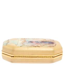 Pre Owned Roberto Cavalli Beige Satin 18th Century Porcelain Print Chain Clutch