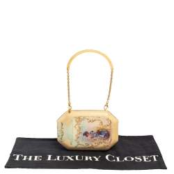 Pre Owned Roberto Cavalli Beige Satin 18th Century Porcelain Print Chain Clutch