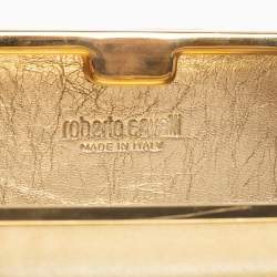 Pre Owned Roberto Cavalli Beige Satin 18th Century Porcelain Print Chain Clutch