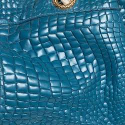 Pre Owned Roberto Cavalli Blue/White Croc Embossed Leather Hobo 