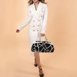 Pre Owned حقيبة ساتشل روبرتو كافالي كانفاس مطبوع أسود/أبيض وجلد