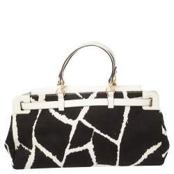 Pre Owned حقيبة ساتشل روبرتو كافالي كانفاس مطبوع أسود/أبيض وجلد