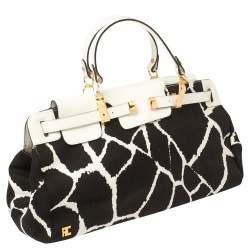 Pre Owned حقيبة ساتشل روبرتو كافالي كانفاس مطبوع أسود/أبيض وجلد