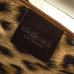 Pre Owned حقيبة ساتشل روبرتو كافالي كانفاس مطبوع أسود/أبيض وجلد