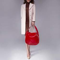 Pre Owned Roberto Cavalli Red Patent Leather Logo Hobo