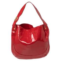 Pre Owned Roberto Cavalli Red Patent Leather Logo Hobo