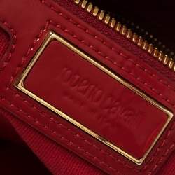 Pre Owned Roberto Cavalli Red Patent Leather Logo Hobo