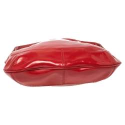 Pre Owned Roberto Cavalli Red Patent Leather Logo Hobo