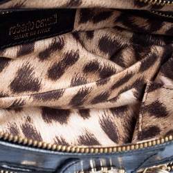 Roberto Cavalli Black Deerskin Leather Top Handle Bag