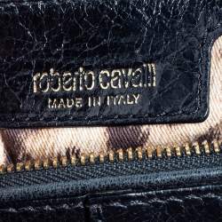 Roberto Cavalli Black Deerskin Leather Top Handle Bag