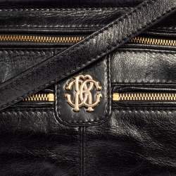 Roberto Cavalli Black Deerskin Leather Top Handle Bag