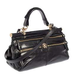 Roberto Cavalli Black Deerskin Leather Top Handle Bag