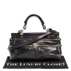 Roberto Cavalli Black Deerskin Leather Top Handle Bag