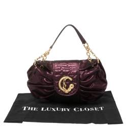 Pre Owned Roberto Cavalli Metallic Purple Pleated Leather Shoulder Bag