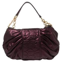 Pre Owned Roberto Cavalli Metallic Purple Pleated Leather Shoulder Bag