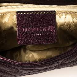 Pre Owned Roberto Cavalli Metallic Purple Pleated Leather Shoulder Bag