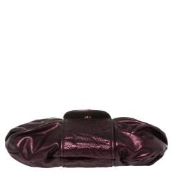 Pre Owned Roberto Cavalli Metallic Purple Pleated Leather Shoulder Bag