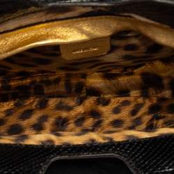 Pre Owned Roberto Cavalli Black Faux Fur and Snakeskin Flap Hobo