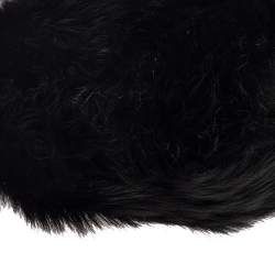 Pre Owned Roberto Cavalli Black Faux Fur and Snakeskin Flap Hobo