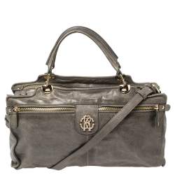 Pre Owned Roberto Cavalli Grey Leather Satchel