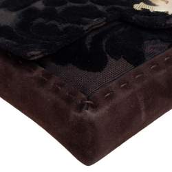 Pre Owned Roberto Cavalli Dark Brown/Black Suede and Velvet Turnlock Logo Flap Chain Bag