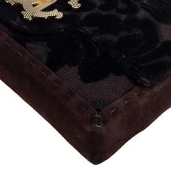 Pre Owned Roberto Cavalli Dark Brown/Black Suede and Velvet Turnlock Logo Flap Chain Bag