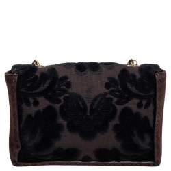 Pre Owned Roberto Cavalli Dark Brown/Black Suede and Velvet Turnlock Logo Flap Chain Bag