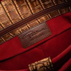 Pre Owned Roberto Cavalli Brown Croc Embossed Leather Messenger Bag