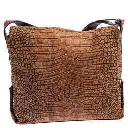 Pre Owned Roberto Cavalli Brown Croc Embossed Leather Messenger Bag