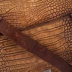 Pre Owned Roberto Cavalli Brown Croc Embossed Leather Messenger Bag