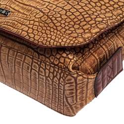 Pre Owned Roberto Cavalli Brown Croc Embossed Leather Messenger Bag